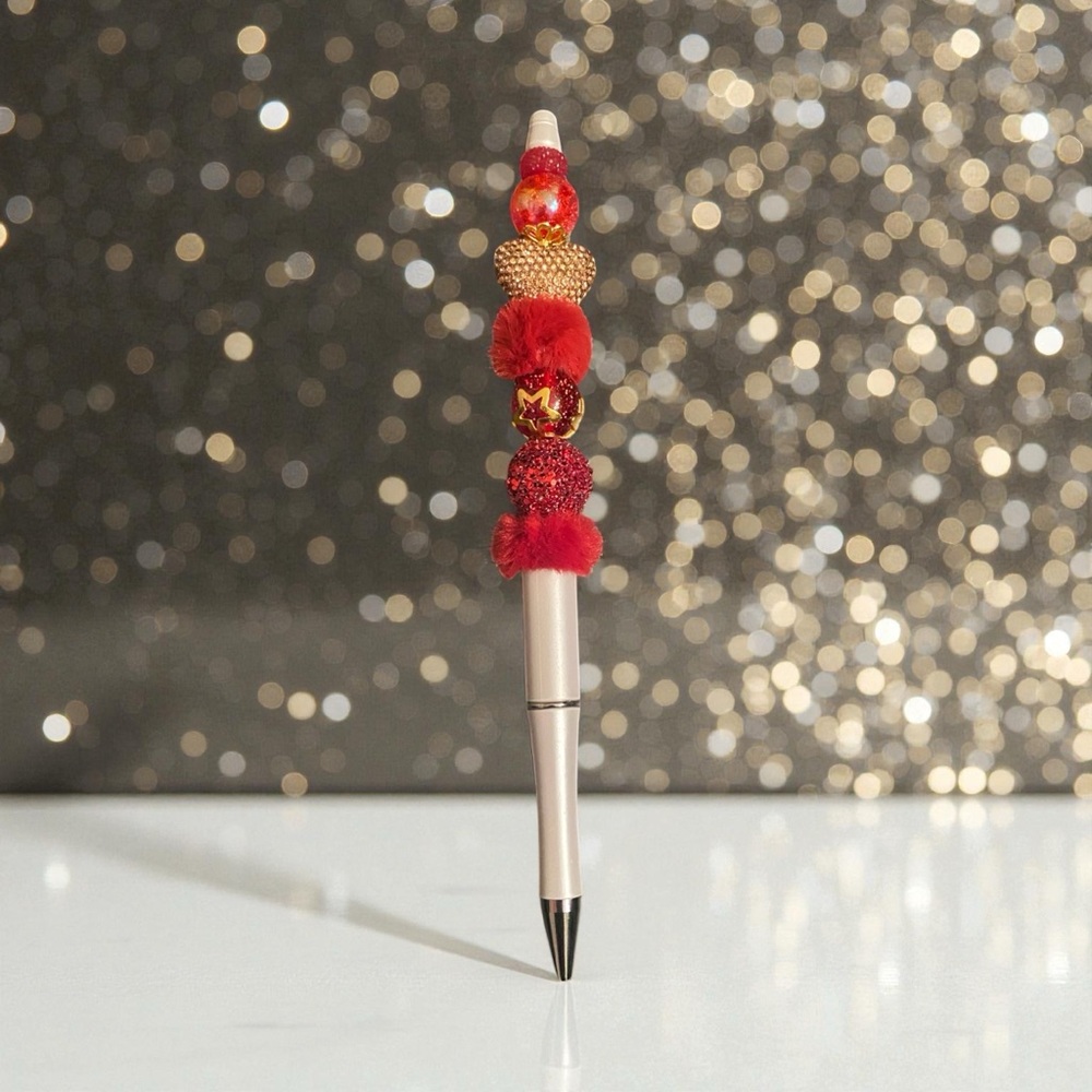 Elegant Red and Gold Beaded Pen